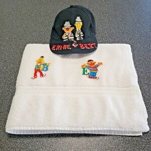 Cannon Royal Family Bath Towel W/Bert & Ernie Appliques White 48"x31" Bonus Cap